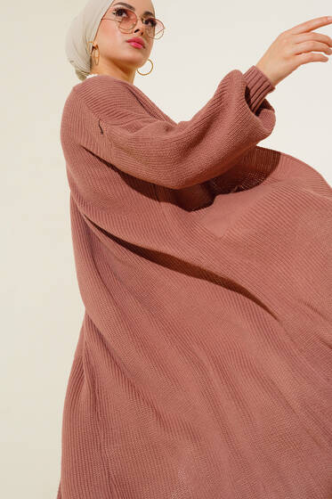 Balon Kol Triko Hırka Pudra - Triko Hırka