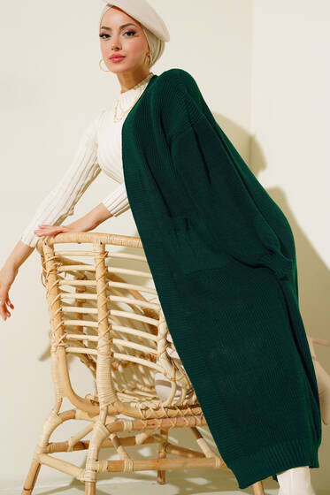 Balon Kol Triko Hırka Zümrüt Yeşili - Triko Hırka