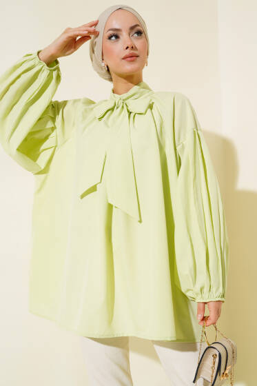 Balon Kol Yaka Bağlamalı Tunik Mint - Tunik