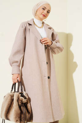 Balon Kollu Uzun Model Vizon Kaşe Kaban - Kaban