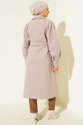 Balon Kollu Uzun Model Vizon Kaşe Kaban - Kaban