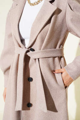 Balon Kollu Uzun Model Vizon Kaşe Kaban - Kaban