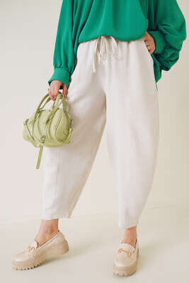 Balon Model Keten Pantolon Bej - Pantolon