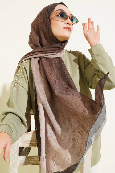 Bambu Kraş Degrade Şal Koyu Haki -04 - Başörtüsü