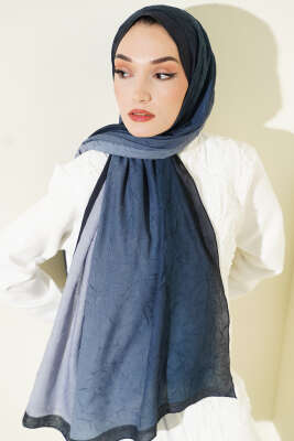 Bambu Kraş Degrade Şal Lacivert -10 - ŞEHRİ ŞAL