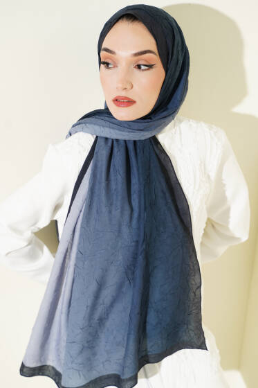 Bambu Kraş Degrade Şal Lacivert -10 - Başörtüsü