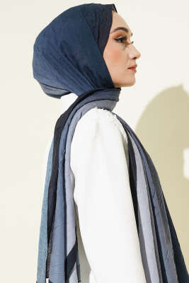 Bambu Kraş Degrade Şal Lacivert -10 - Başörtüsü
