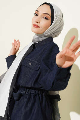 Bambu Kraş Degrade Şal Lacivert Taş -05 