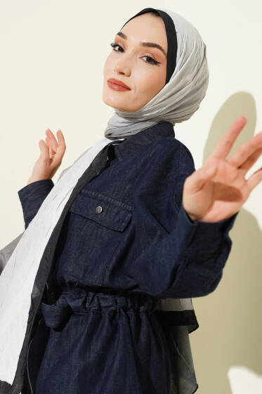 Bambu Kraş Degrade Şal Lacivert Taş -05 - Başörtüsü