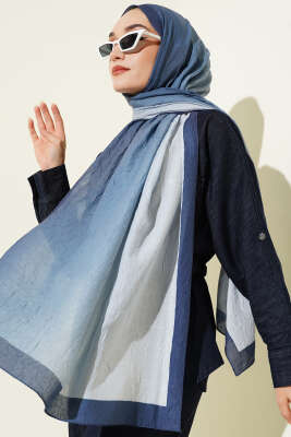 Bambu Kraş Degrade Şal Soft Mavi -02 