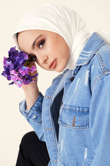 Bambu Kraş Eşarp Ekru - Black&White