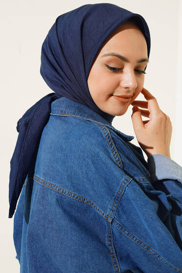 Bambu Kraş Eşarp Lacivert - Desenli Eşarp