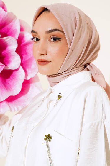 Bambu Kraş Eşarp Pudra - Başörtüsü