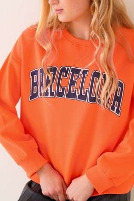 Barcelona Baskılı Turuncu Sweatshirt - Thumbnail