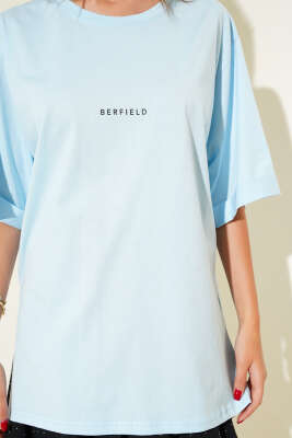 Barfield Baskılı Duble Kol T-shirt Bebe Mavi - Kadın Giyim Modelleri