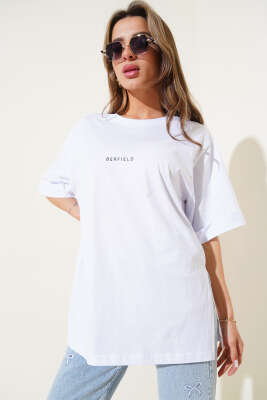 Barfield Baskılı Duble Kol T-shirt Beyaz - Kadın Giyim Modelleri