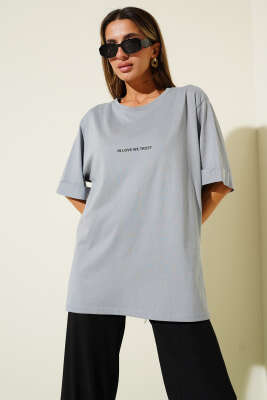 Barfield Baskılı Duble Kol T-shirt Kayrak Grisi - Kadın Giyim Modelleri