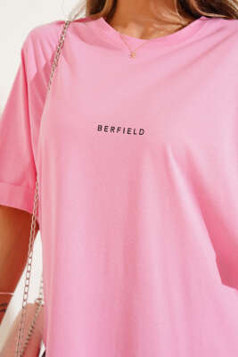 Barfield Baskılı Duble Kol T-shirt Pembe - Kadın Giyim Modelleri