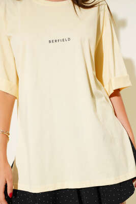 Barfield Baskılı Duble Kol T-shirt Sarı - Kadın Giyim Modelleri