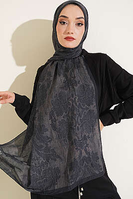 Barok Desen Bambu Kraş Şal Siyah - MADAME POLO ŞAL