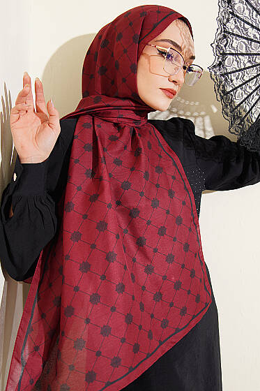 Barok Motifli Soft Şal Bordo - Başörtüsü