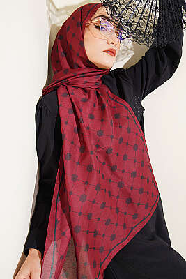 Barok Motifli Soft Şal Bordo - Başörtüsü