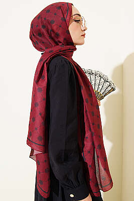 Barok Motifli Soft Şal Bordo - Başörtüsü
