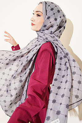 Barok Motifli Soft Şal Gri 