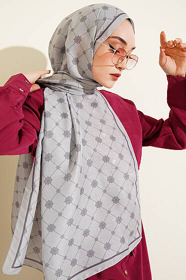 Barok Motifli Soft Şal Gümüş - Başörtüsü