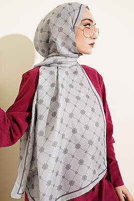Barok Motifli Soft Şal Gümüş - Başörtüsü