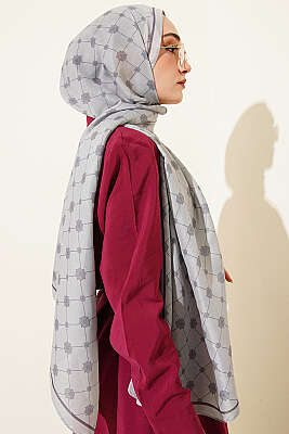 Barok Motifli Soft Şal Gümüş - Başörtüsü