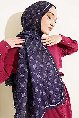 Barok Motifli Soft Şal Lacivert - ASSE BONE