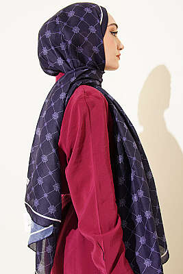 Barok Motifli Soft Şal Lacivert - Başörtüsü