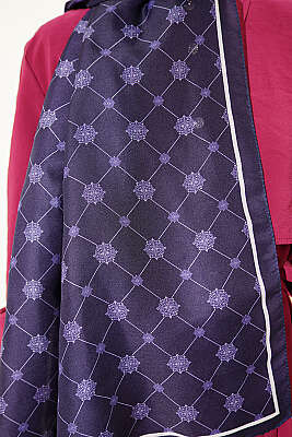 Barok Motifli Soft Şal Lacivert - Başörtüsü