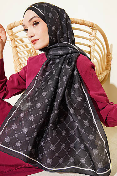 Barok Motifli Soft Şal Siyah - Başörtüsü