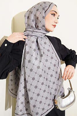 Barok Motifli Soft Şal Taş Gri - Başörtüsü