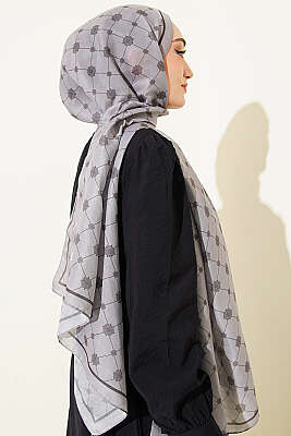 Barok Motifli Soft Şal Taş Gri - Başörtüsü