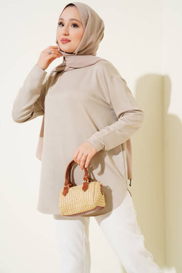 Basic Alt Dikişsiz Tunik Bej - Tunik