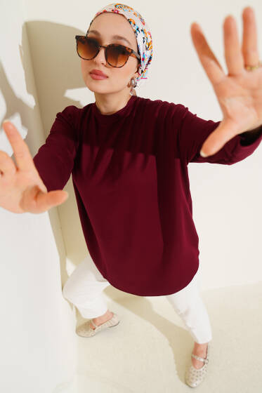 Basic Alt Dikişsiz Tunik Bordo - Tunik