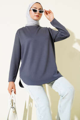 Basic Alt Dikişsiz Tunik Füme - Tunik