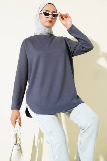 Basic Alt Dikişsiz Tunik Füme - Tunik