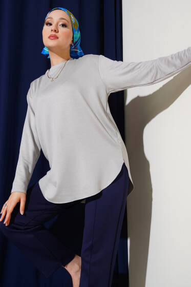 Basic Alt Dikişsiz Tunik Gri - Tunik