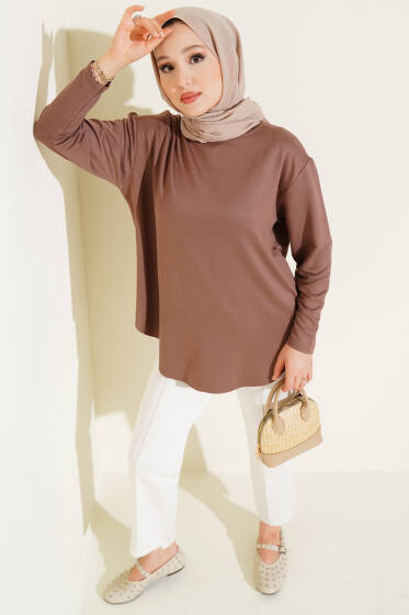 Basic Alt Dikişsiz Tunik Kestane - Tunik