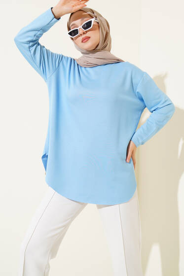 Basic Alt Dikişsiz Tunik Mavi - Tunik