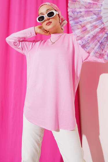 Basic Alt Dikişsiz Tunik Pembe - Tunik