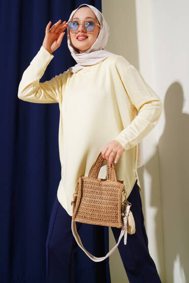 Basic Alt Dikişsiz Tunik Sarı - Tunik