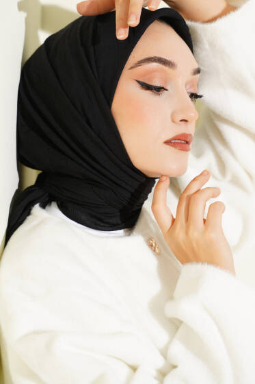 Basic Bambu Kraş Eşarp Siyah - Başörtüsü