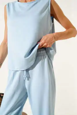 Basic Bel Lastikli Bluzlu İkili Takım Bebe Mavi - Kadın Giyim Modelleri