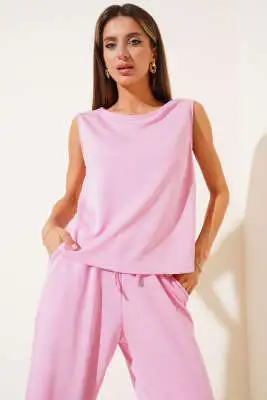Basic Bel Lastikli Bluzlu İkili Takım Pembe - Kadın Giyim Modelleri