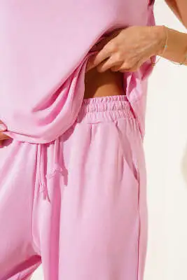 Basic Bel Lastikli Bluzlu İkili Takım Pembe - Kadın Giyim Modelleri